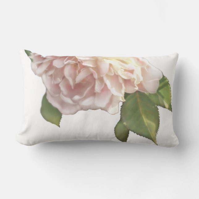 Elegant pink white Ivory peach roses Lumbar Pillow (Front)