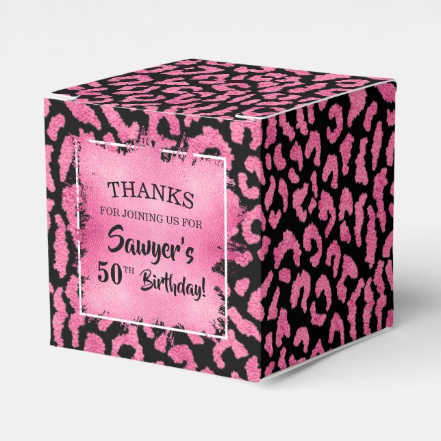 Elegant Pink White Leopard Spot Favor Box (Front Side)