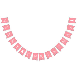 Elegant Pink White Merry Christmas Bunting Flags
