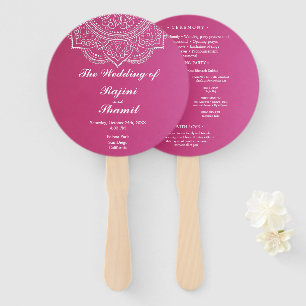 Elegant Pink White Paisley Indian Wedding Program Hand Fan
