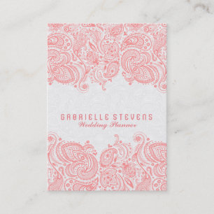 Elegant Pink & White Paisley Lace Wedding Planner Business Card