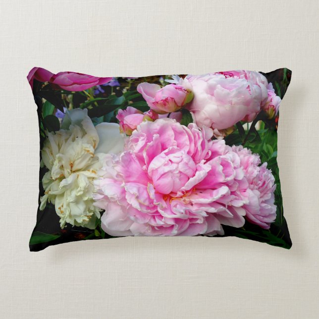 Elegant pink white peony floral garden photo accent pillow (Front)
