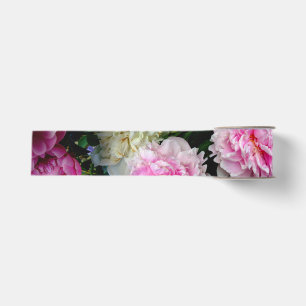 Elegant pink white peony floral garden photo grosgrain ribbon