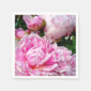 Elegant pink white peony floral garden photo napkin