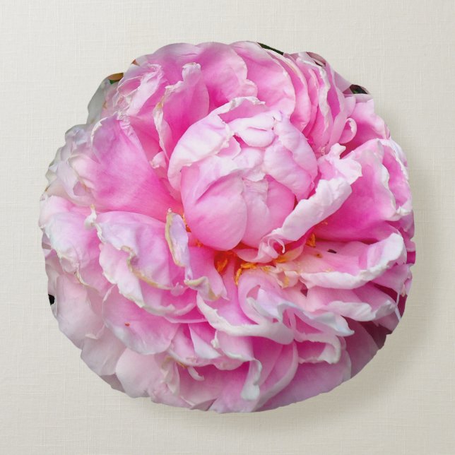 Elegant pink white peony floral garden photo round pillow (Front)