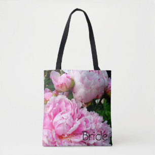Elegant pink white peony floral garden photo tote bag