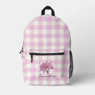 Elegant pink white plaid floral daisy personalize  printed backpack