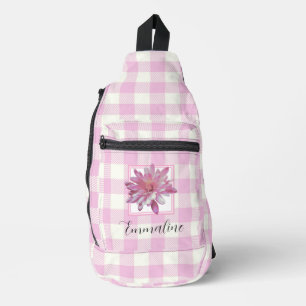 Elegant pink white plaid floral daisy personalize  sling bag