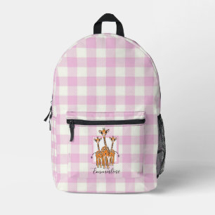 Elegant pink white plaid giraffes personalize  printed backpack