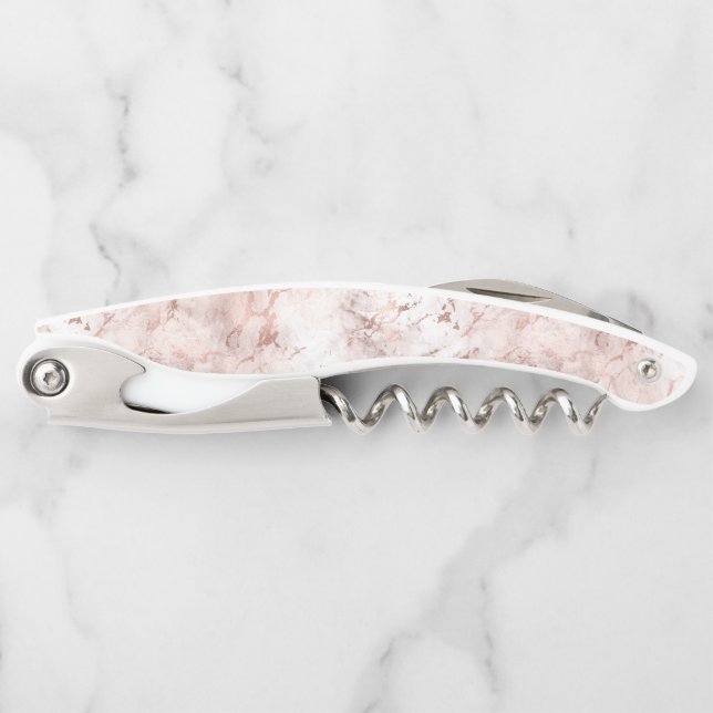 Elegant Pink White Rose Gold Marble Texture Corkscrew (Front)