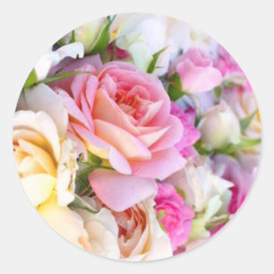Elegant Pink & White Rose Wedding  Classic Round Sticker