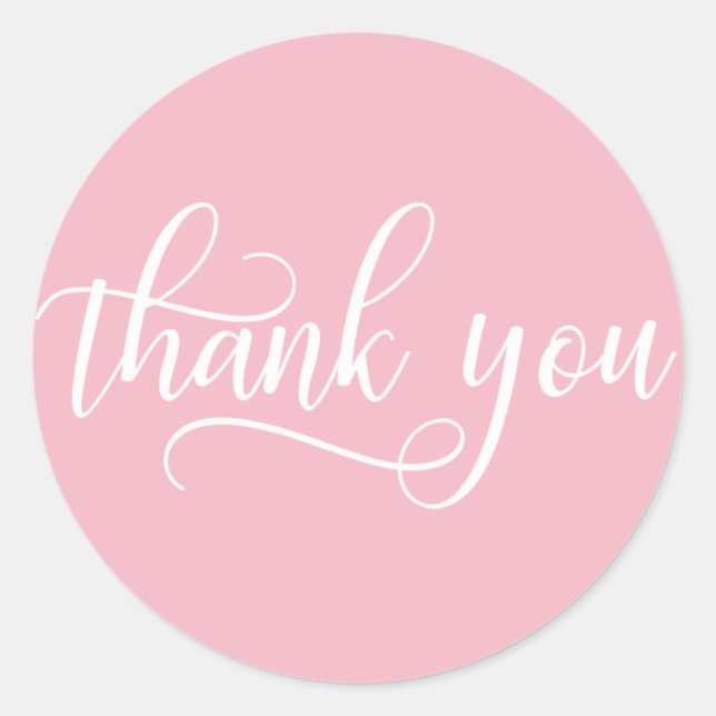 Elegant PINK White Script Calligraphy Thank You Classic Round Sticker (Front)