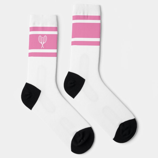 Elegant Pink White Stripe Tennis Racket Athletic Socks (Right)