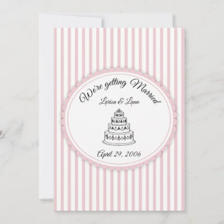 Elegant Pink White Striped Wedding Cake Art Invitation