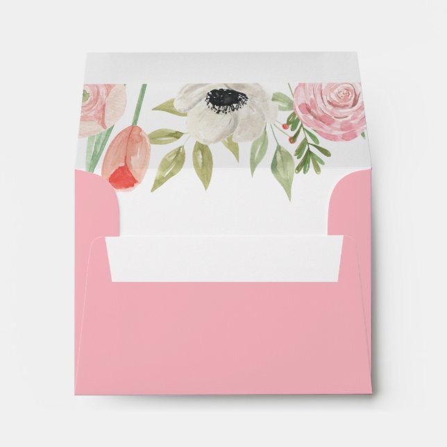 Elegant Pink & White Watercolor Floral Envelope (Back (Bottom))