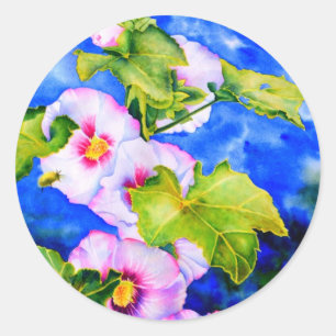 Elegant pink white watercolor floral garden classic round sticker
