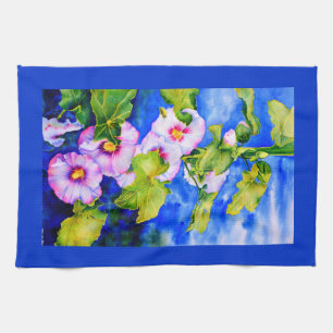 Elegant pink white watercolor floral garden kitchen towel