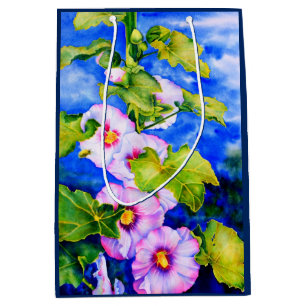 Elegant pink white watercolor floral garden medium gift bag