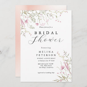 Elegant Pink Wild Floral Bridal Shower  Invitation