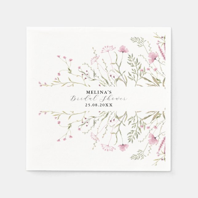 Elegant Pink Wild Floral Bridal Shower Napkin (Front)
