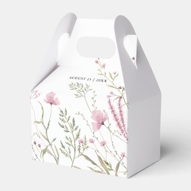 Elegant Pink Wild Floral Wedding Favor Box (Front Side)