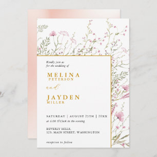 Elegant Pink Wild Floral Wedding  Invitation