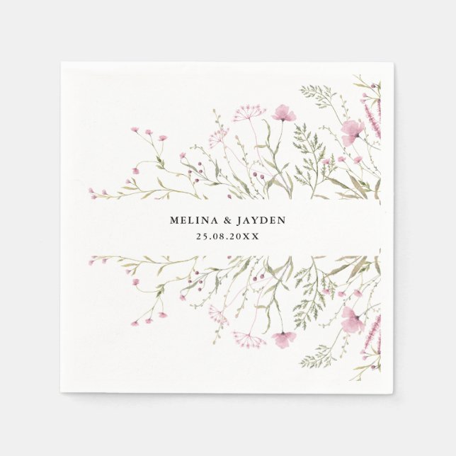Elegant Pink Wild Floral Wedding   Napkin (Front)