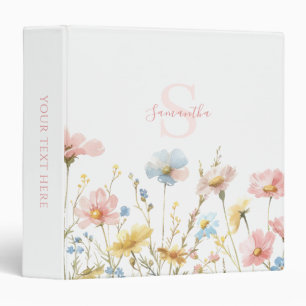 Elegant Pink Wildflower Floral Meadow Monogram Binder