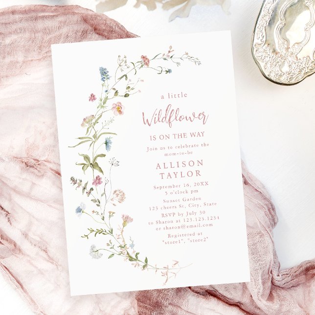 Elegant Pink Wildflower Rustic Boho Baby Shower Invitation (Elegant Pink Wildflower Rustic Boho Baby Shower Invitation)