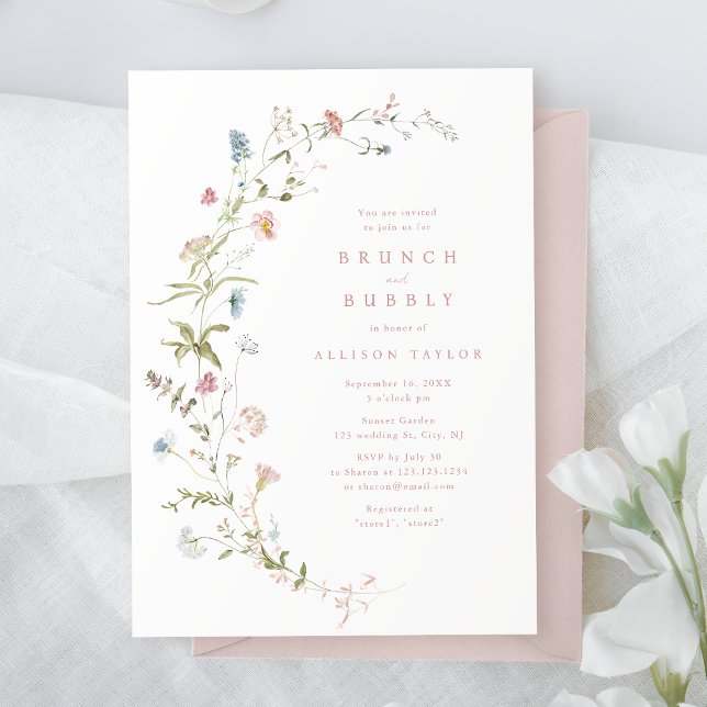 Elegant Pink Wildflower Rustic Boho Bridal Shower Invitation (Elegant Pink Wildflower Rustic Boho Bridal Shower Invitation)