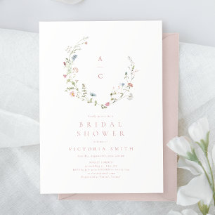 Elegant Pink Wildflower Rustic Boho Bridal Shower Invitation