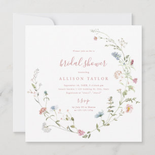 Elegant Pink Wildflower Rustic Boho Bridal Shower  Invitation
