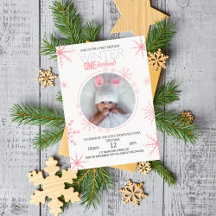Elegant pink Winter onederland 1st Birthday Photo