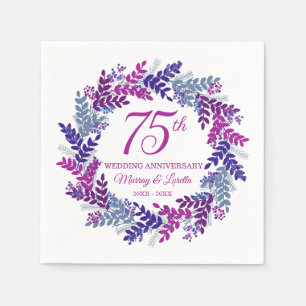 Elegant Pink Wreath 75th Anniversary Napkin