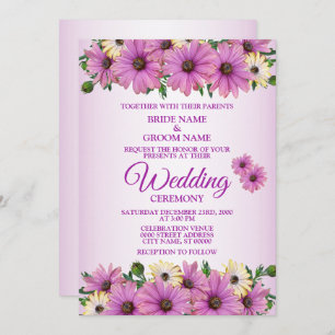 Elegant Pink Yellow Floral Rustic Wedding Invitation