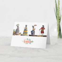 Elegant Pink, Yellow French Fashion Regency Flower Thank You Card