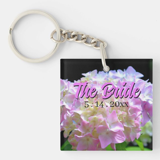 Elegant pink yellow purple hydrangeas  keychain (Front)
