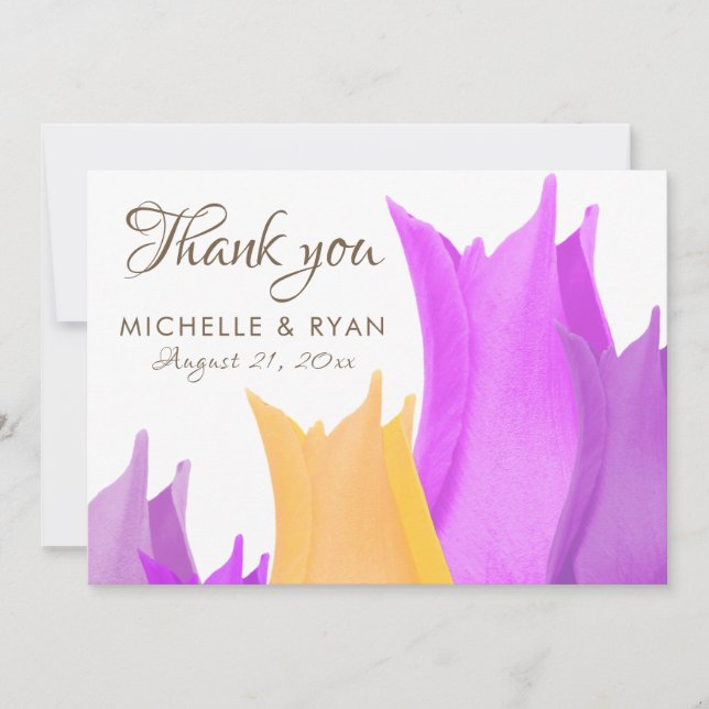 Elegant Pink Yellow Tulip Flower Floral Wedding Thank You Card (Front)