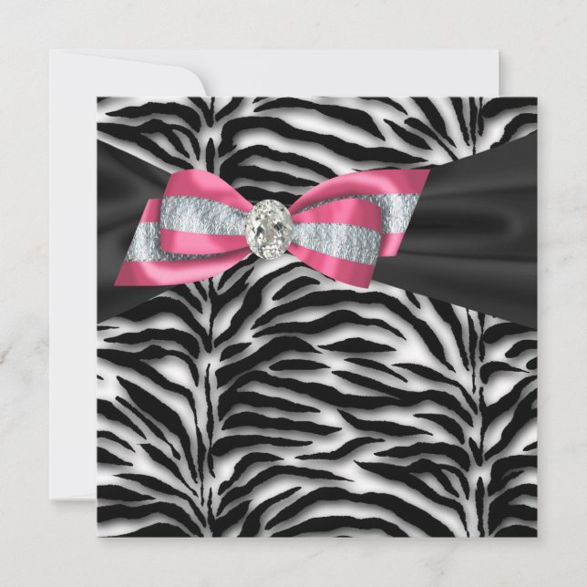Elegant Pink Zebra Party Invitations (Front)