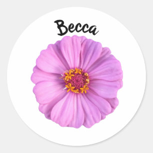 Elegant Pink Zinnia Flower Personalized Classic Round Sticker