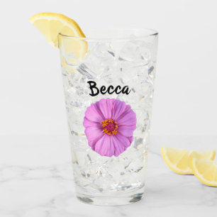 Elegant Pink Zinnia Flower Personalized Glass