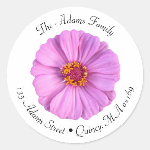 Elegant Pink Zinnia Flower Round Address Labels