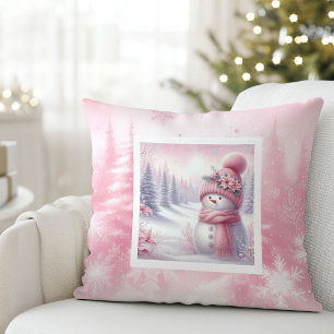 Elegant Pinkmas Winter Forest Kids Room Decor  Throw Pillow