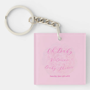 Elegant Pinks Oh Baby Script Peony Baby Shower Keychain