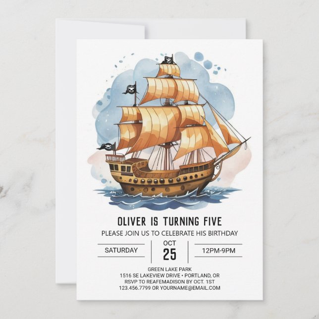 Elegant Pirate Map Custom Pirate Birthday Invitation (Front)