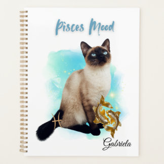 Elegant Pisces Zodiac Cat Planner Notebook
