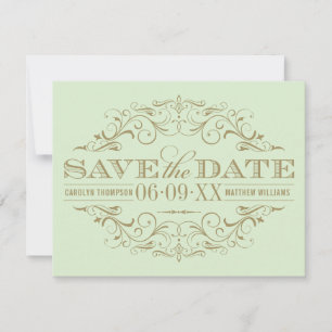 Elegant Pistachio Gold Ornate Flourish Wedding Save The Date