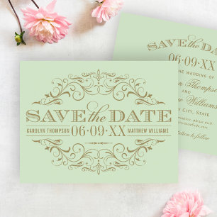 Elegant Pistachio Gold Ornate Flourish Wedding Save The Date