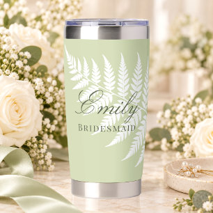 Elegant Pistachio Green White Fern Bridesmaid Insulated Tumbler