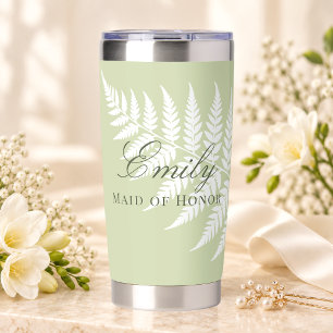 Elegant Pistachio Green White Fern Maid of Honour Insulated Tumbler